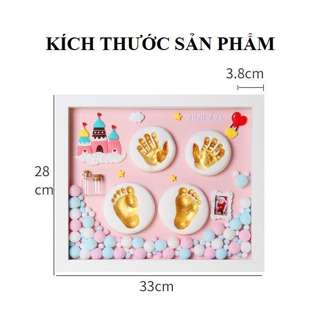 [ Tặng kèm hộp ] Bộ khung tranh in dấu tay bé full phụ kiện cao cấp có đèn và bảng chữ cái và số