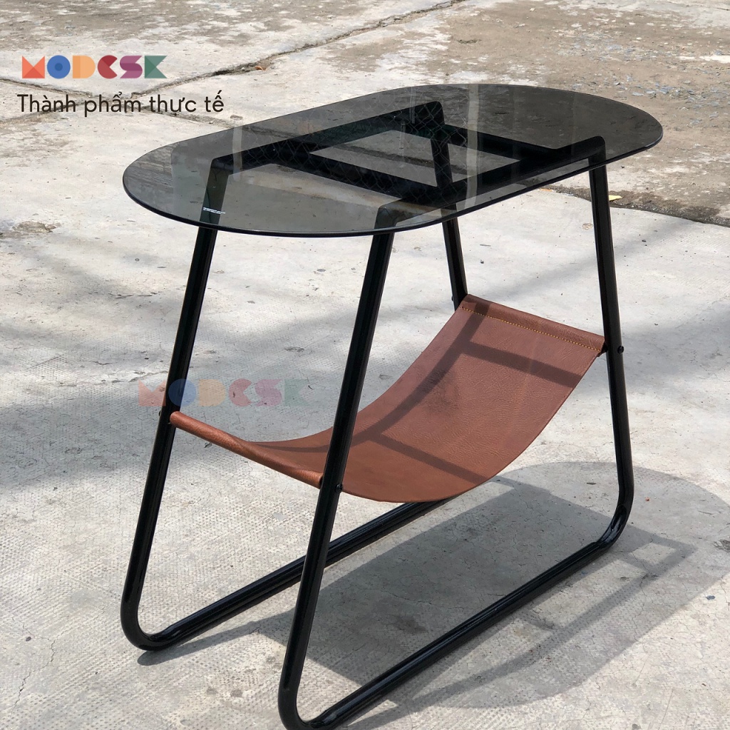 Bàn trà oval MODESK PS Coffee Table sắt sơn tĩnh điện Kính màu và da PU sang trọng