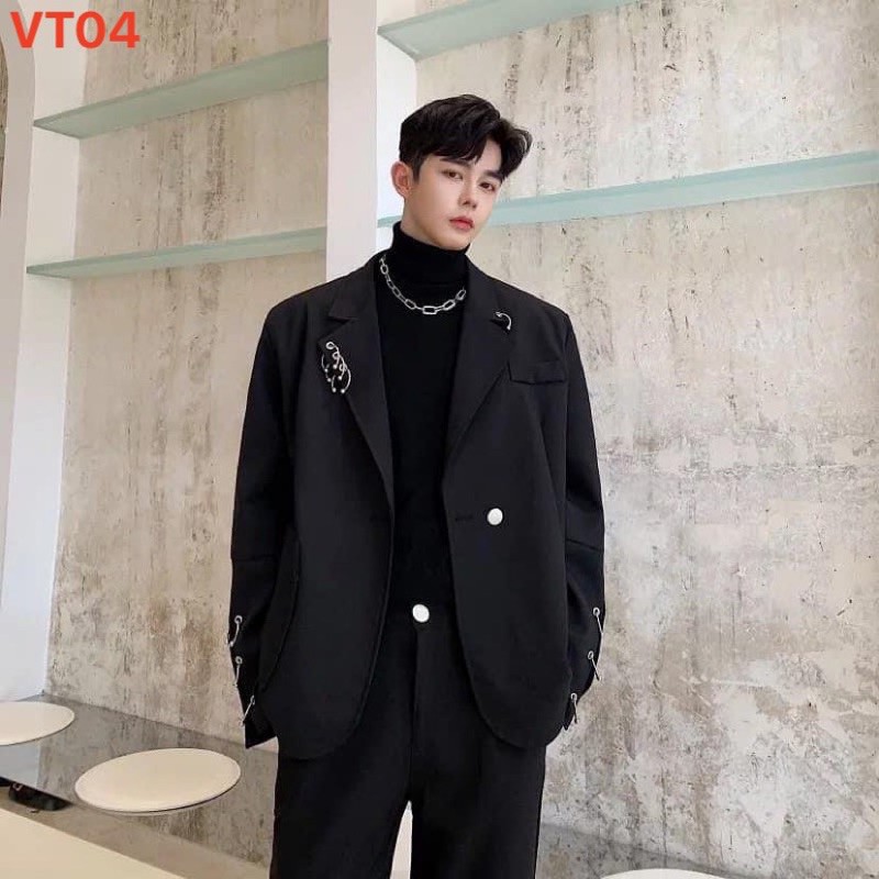 Áo khoác blazer T-A-N  áo khoác vest nam nữ  AV04 hàng 2 lớp khuyên tay cổ  cá tính chất đẹp màu đen