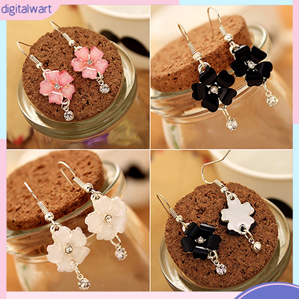 Cặp khuyên tai dài hình bông hoa nhỏ xinh đính đá sang trọng cá tính dành cho nữ