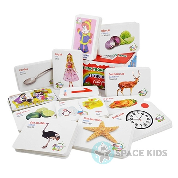 Thẻ học thông minh Flash card song ngữ 16 chủ đề cho bé (416 thẻ) Space Kids