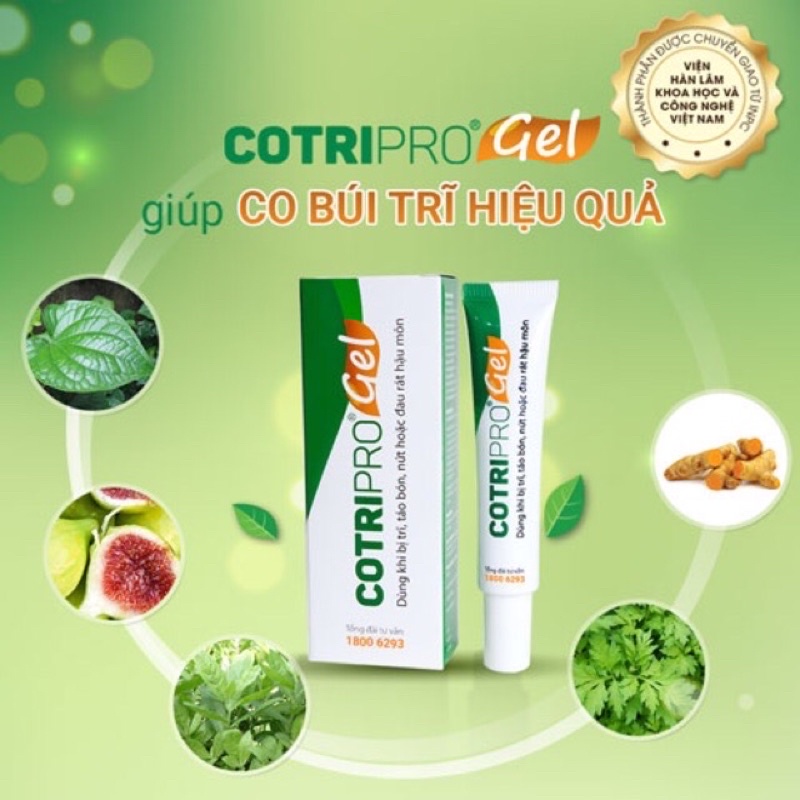 Cotripro Gel 25gr bôi trĩ, hỗ trợ giúp làm dịu mát, săn se da, ngăn ngứa, rát, táo bón, nứt hậu môn 25mg