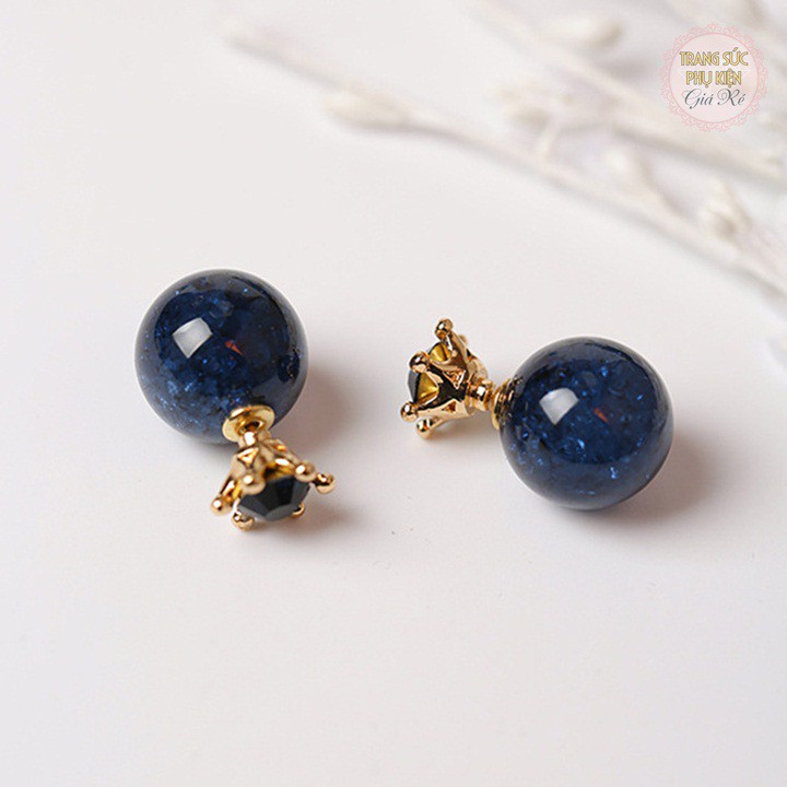 Bông tai mẫu mới hai đầu màu xanh dương thời trang Hàn cực xinh HT193