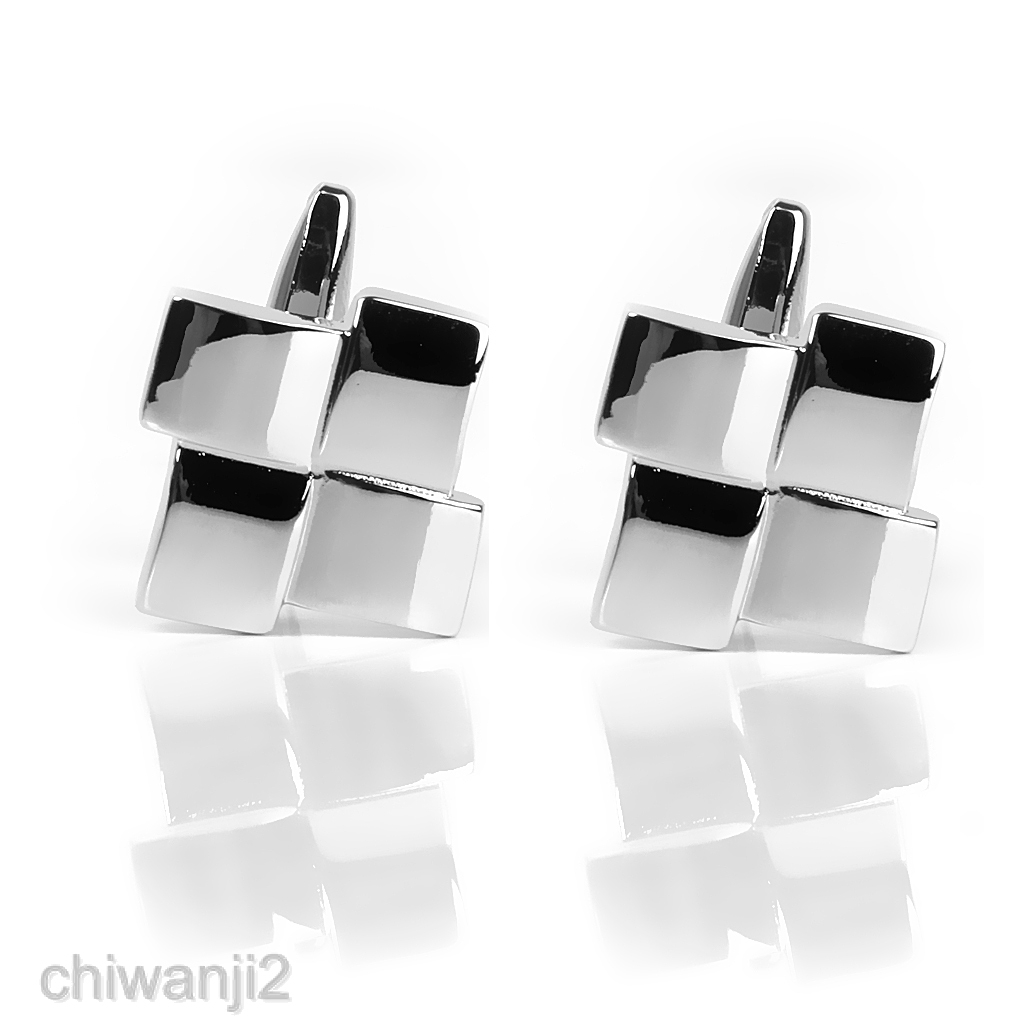 MEN'S SILVER GEOMETRIC FORMAL DRESS SHIRT CUFFLINKS CUFF LINKS WEDDING