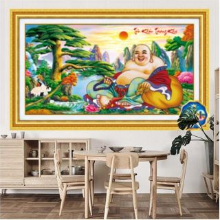 Tranh đính đá phật di lặc (trấn khẩn trường khai )tuyệt đẹp kt 180*100cm