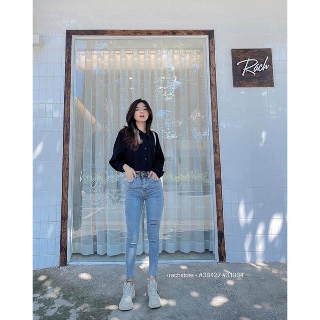 [RÁCH STORE] Quần Jean Ôm Rách 2 Đường 1779