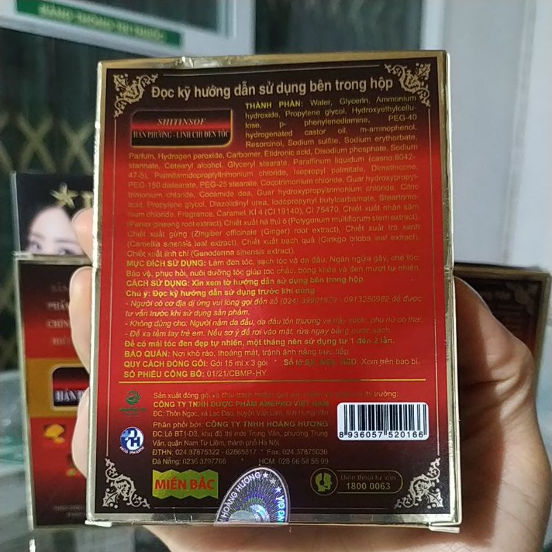 Hộp 3gói Dầu gội dược liệu nhuộm tóc Shitinsof đen Hán Phương linh chi - dưỡng tóc mượt