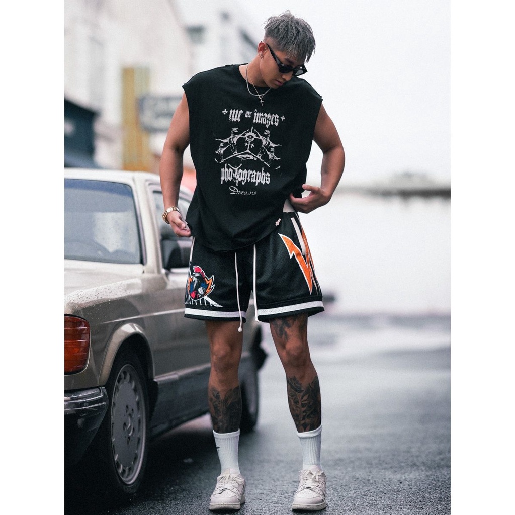 Reserff GSW Quần Short Hai Lớp Lưới Hai Lớp Màu Vàng Đồng Chính Hãng Của Bang Warriors Retro Mỹ