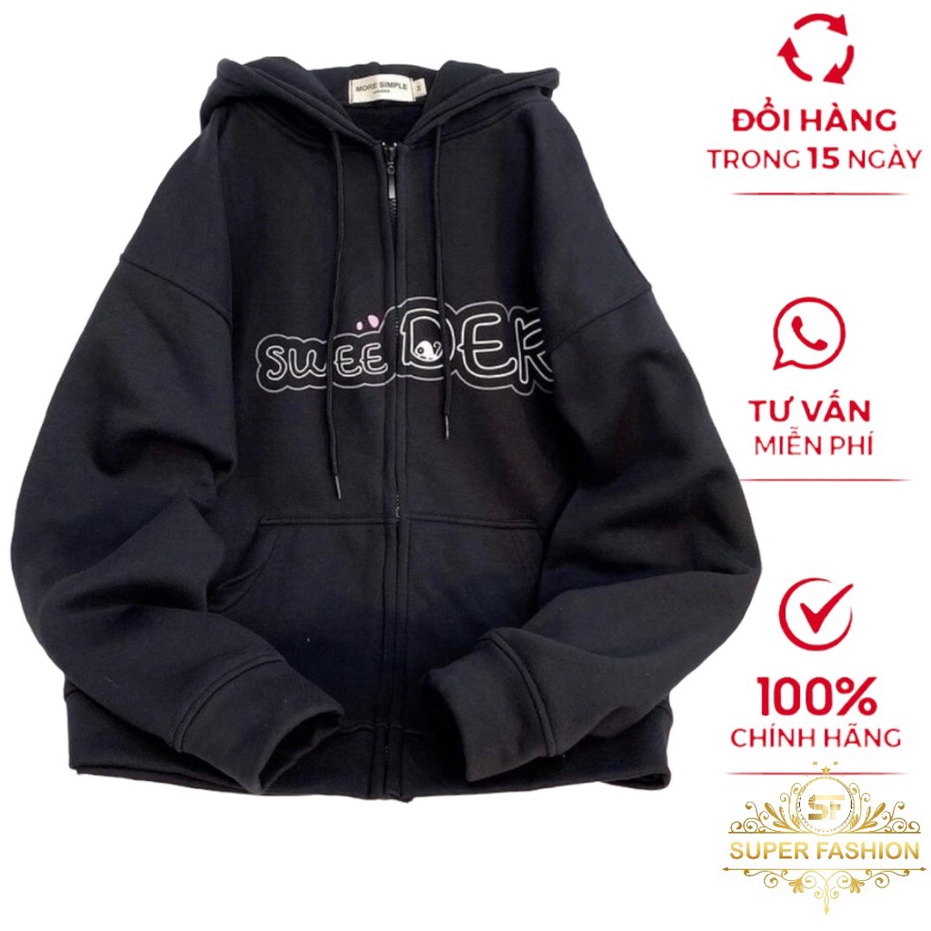 Áo Khoác Nỉ Nam SUPER FASHION Thiết Kế Dây Khóa Kéo Có Nón Lớn Form Rộng in Chữ Sắc Màu Hot Trend