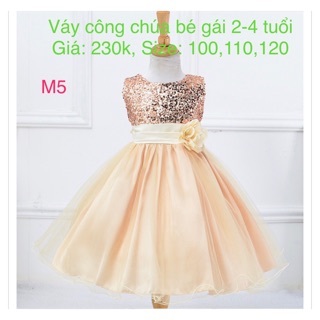 Váy công chúa thắt nơ eo cho bé gái 3-5 tuổi