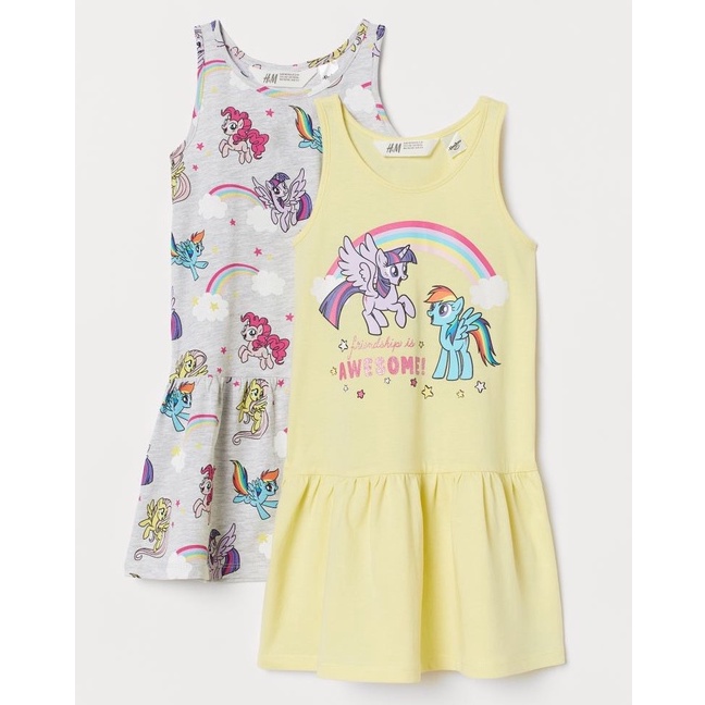 Váy đầm cho bé gái - Set 2 váy Pony vàng ghi HM cho bé gái size 2-10t