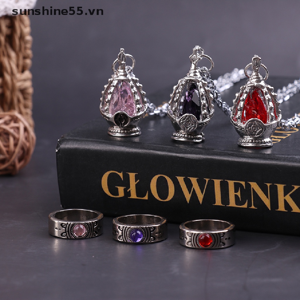 Set 2 Vòng cổ + Nhẫn + Mặt Đá Hóa Trang Nhân Vật Phim Hoạt Hình Puella Magi Madoka Magica