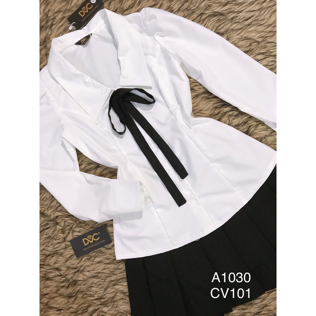 [ xả kho ] MiD Set đen trắng cổ bẻ V1030 Mie Design ảnh thật