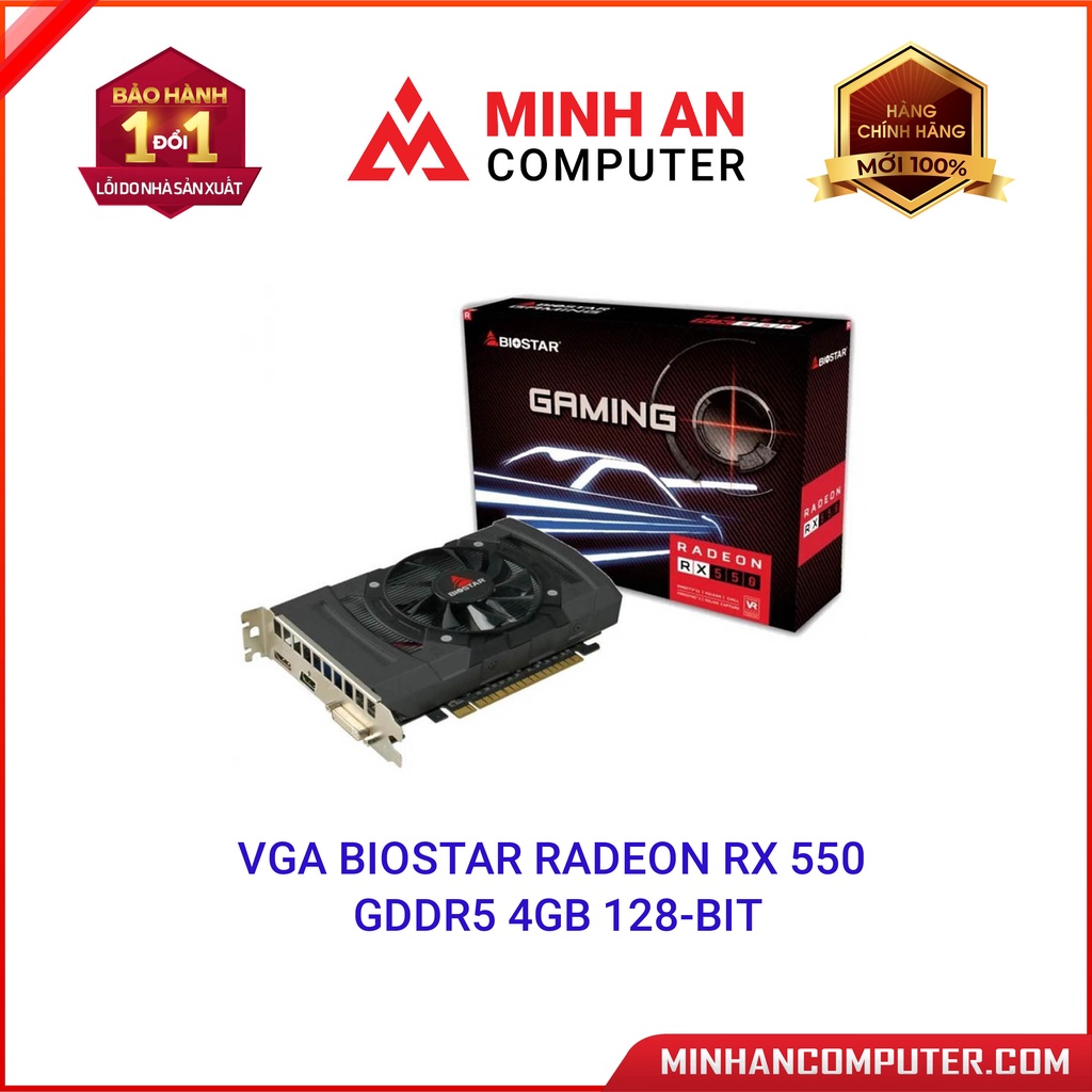 VGA Biostar Radeon RX 550 GDDR5 4GB 128bit (VA5505RF41) Hàng chính hãng