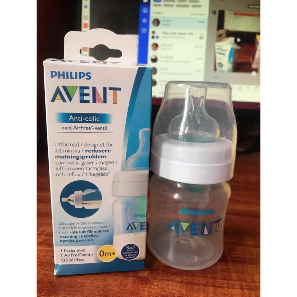 Bình sữa Chống sặc Avent Philips Anti-Colic 125ml (Hàng Nội địa Pháp. Sản xuất tại Anh)