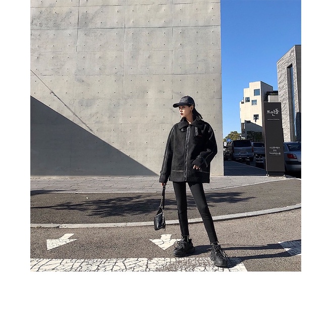 (HÀNG CÓ SẴN)-Áo khoác jacket da lộn lót lông cừu unisex