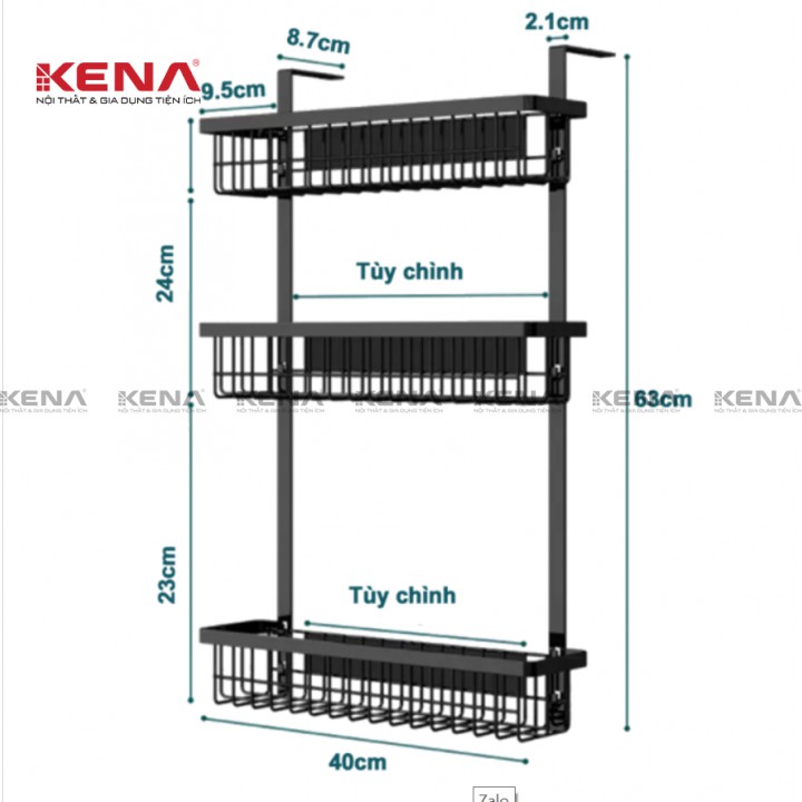 Giá kệ đựng gia vị treo tủ lạnh đa năng 2 tầng, 3 tầng KENA PK002 lắp ráp thông minh, sơn tĩnh điện chống gỉ