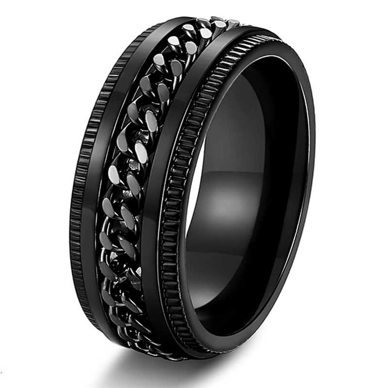 Nhẫn Cặp Bằng Thép Titan Phối Dây Xích Xoay được Thời Trang Cá Tính Dành Cho Nam Nữ