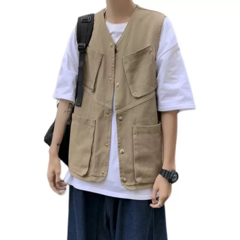 ÁO KHOÁC GILE NAM NỮ MÀU BE ĐEN VINTAGE CHẤT VẢI KAKI / ÁO GILE MÀU NÂU BE NAM NỮ UNISEX