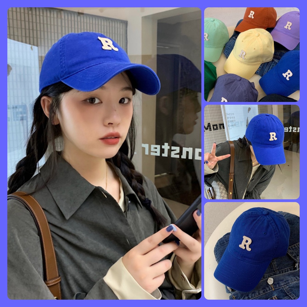 Mũ lưỡi trai thêu chữ R phong cách Ulzzang form unisex nam nữ làm quà tặng mũ đôi ý nghĩa đi chơi chụp ảnh cá tính