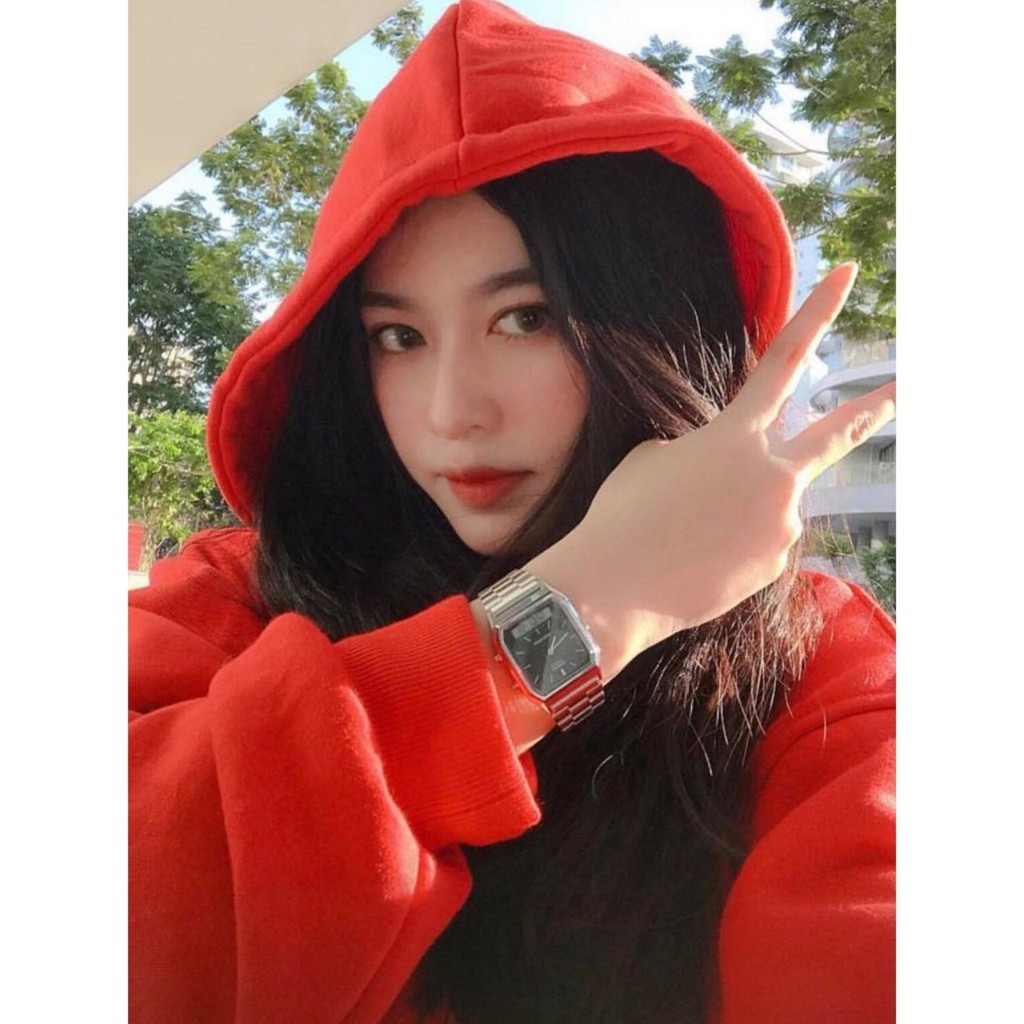 Hoodie đỏ trơn form rộng unisex | BigBuy360 - bigbuy360.vn