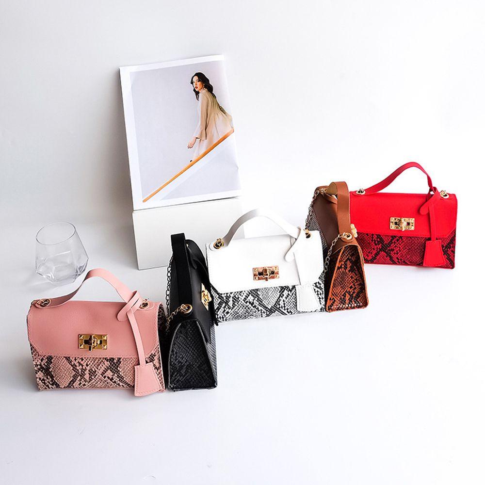 Túi Xách Da Pu Họa Tiết Da Rắn Phối Dây Xích Thời Trang Retro Cho Nữ