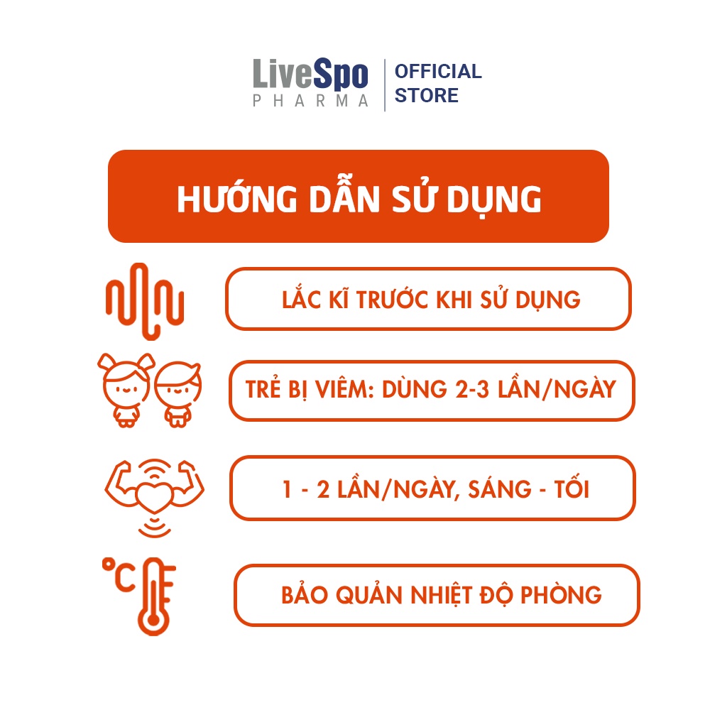 Nước muối sinh lý bào tử lợi khuẩn Livespo Navax chuyên dụng - vệ sinh, phòng ngừa viêm nhiễm tai mũi họng 4 ống x 5ml