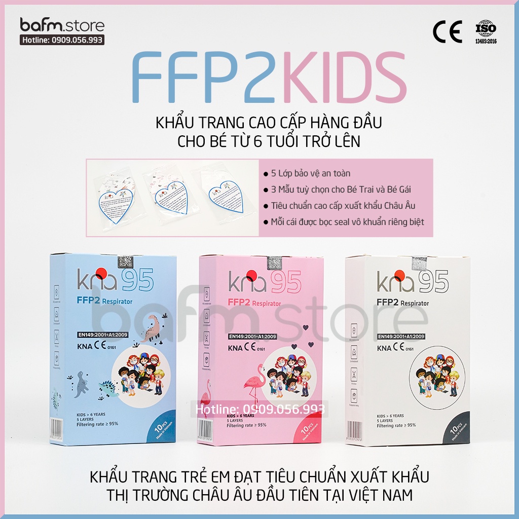 Khẩu Trang N95 Cao Cấp Cho Bé và Gia đình - FFP2 KNA95 Kids - Bọc Seal Vô khuẩn từng cái - Xuất khẩu Châu âu