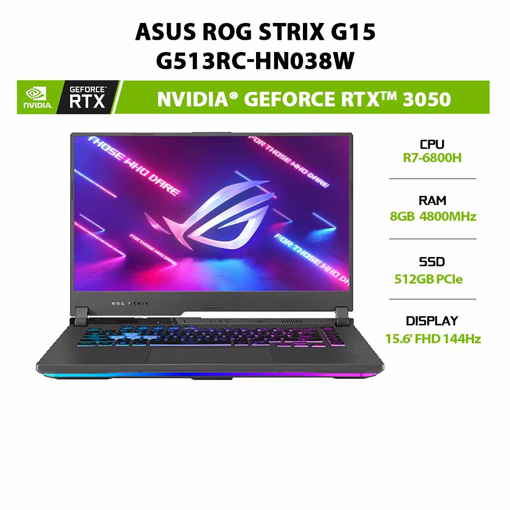 [ELBAU7 giảm 7%] Laptop ASUS ROG Strix G15 G513RC-HN038W R7-6800H|8GB|512GB|RTX™ 3050 4GB|15.6' 144Hz|W11