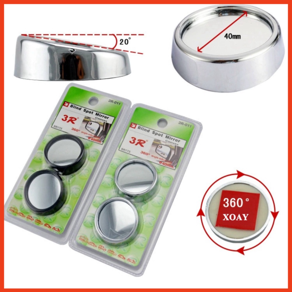 Gương cầu lồi ô tô 3R chính hãng xoay 360 độ xóa điểm mù hỗ trợ tầm nhìn cho ô tô xe hơi siêu bền