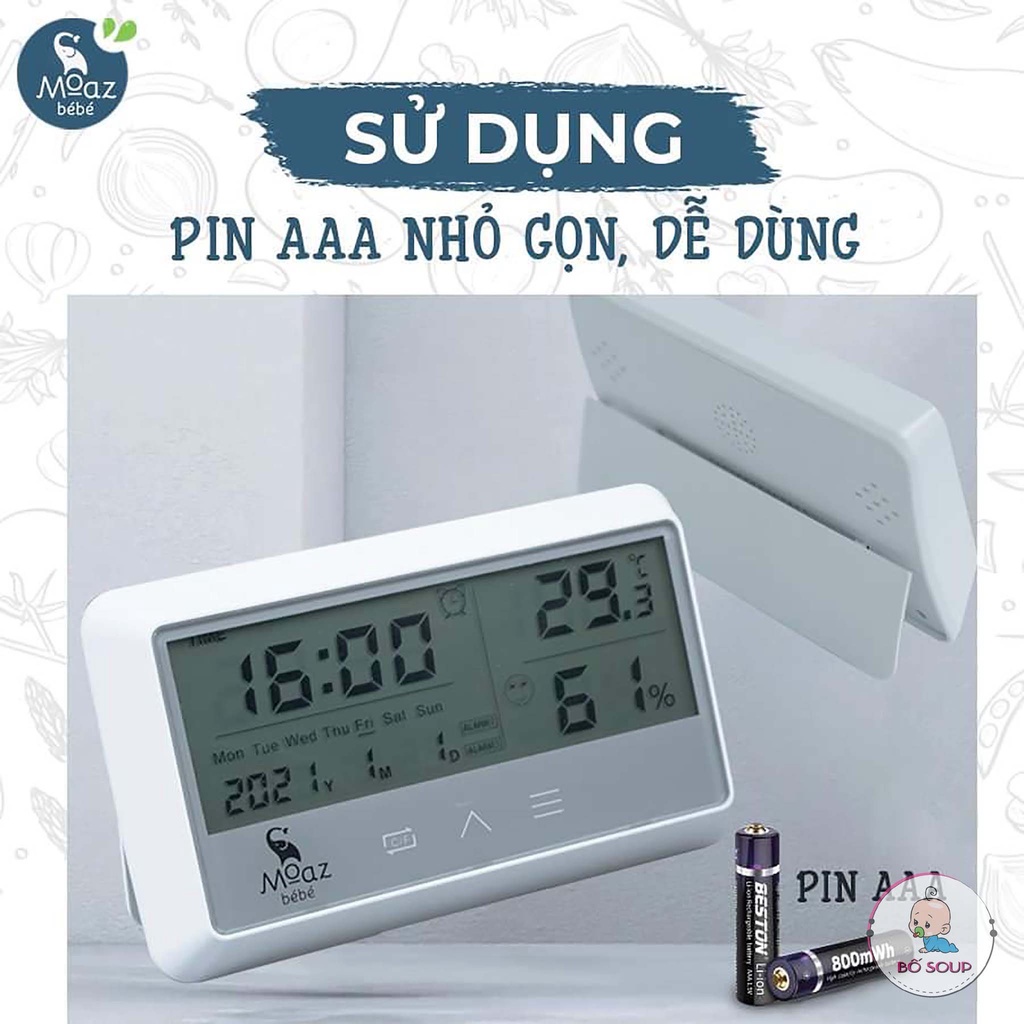 Nhiệt ẩm kế đo nhiệt độ và độ ẩm phòng cho bé chính hãng Moaz Bébé