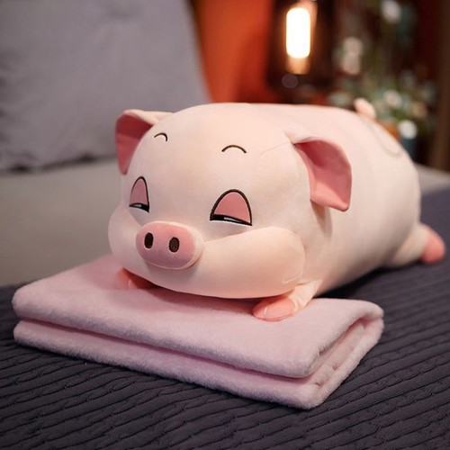 Gấu Bông Gối Ôm Heo Mắt Híp Kèm Mền ,Héo Béo Ú Đáng Yêu Ngộ Nghĩnh Vải Minixo Cao Cấp