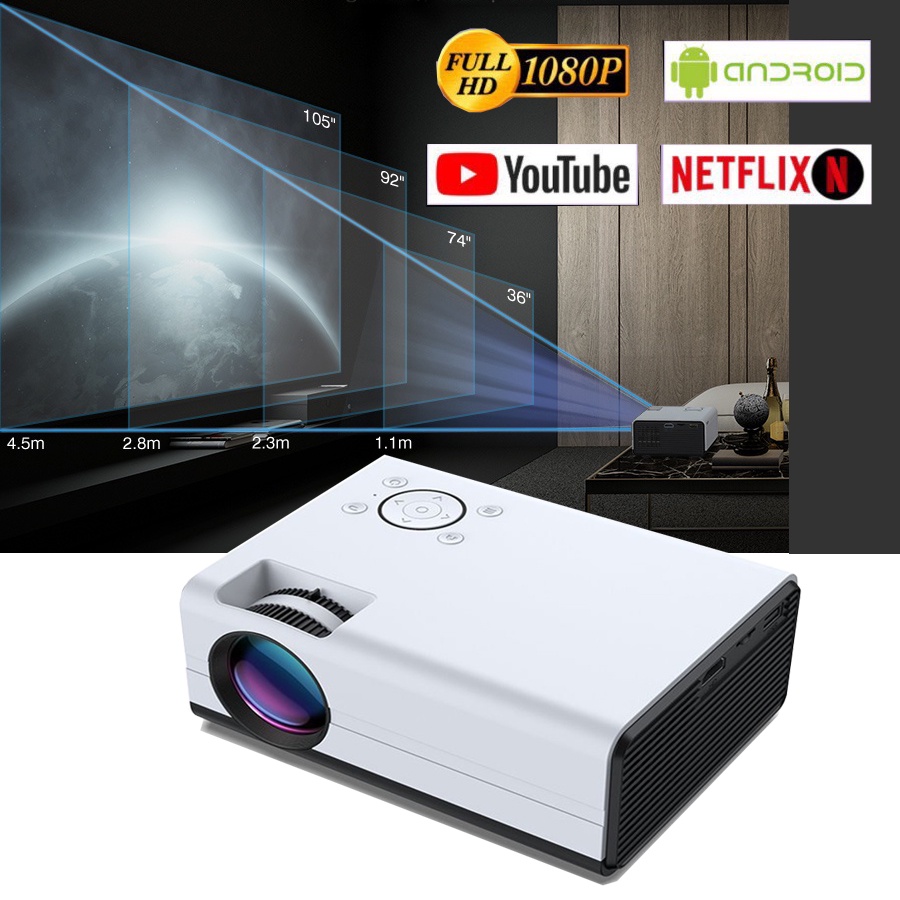 Máy Chiếu FULL HD, Máy Chiếu Mini T01-A Hệ Điều Hành Android, Kết Nối Điện Thoại, Nelfix, youtube,...