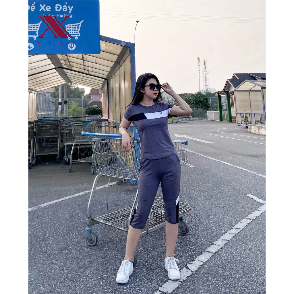 Bộ cotton siêu mềm mịn dáng thể thao lửng hãng Xinh X375