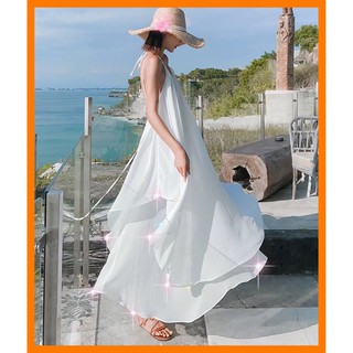 [Sẵn Hàng]♥️Đầm,Váy Maxi Xoè Đi Biển 2 Tầng Trắng(ảnh thật)Size S,M,L