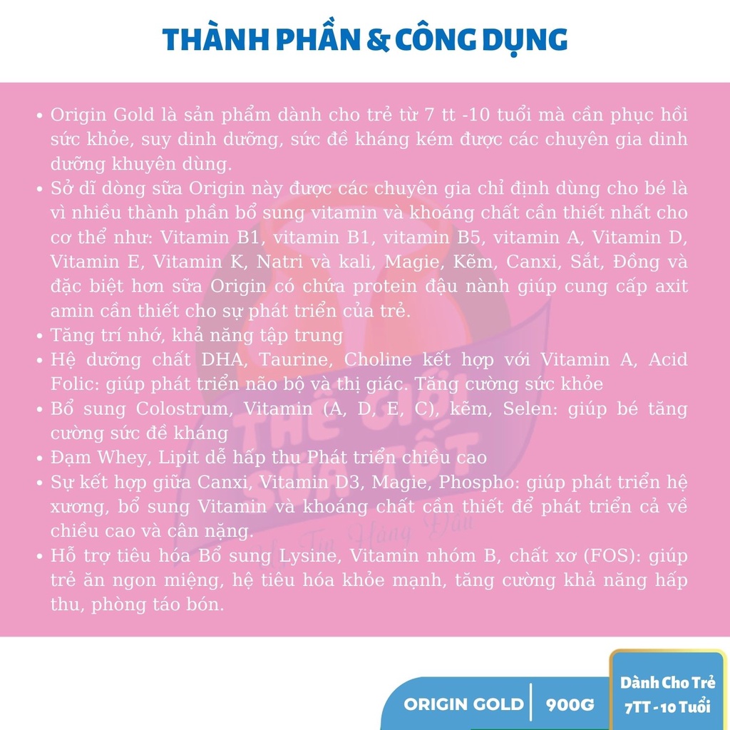 Sữa Origin Gold - 900G - Sữa Dinh Dưỡng Cho Trẻ Biếng Ăn Suy Dinh Dưỡng Thấp Còi Gầy Ốm Tăng Sức Đề Kháng thegioisuatot