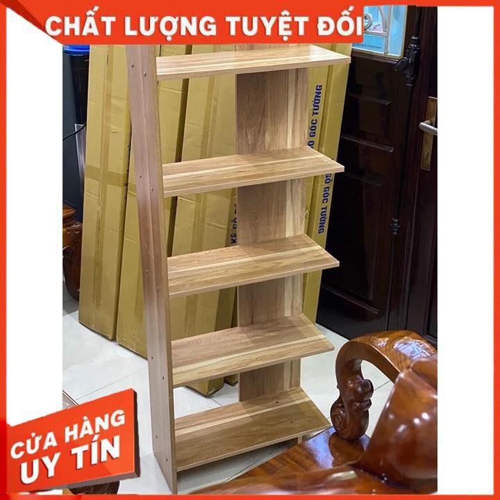 Kệ sách gỗ 5 tầng đa năng bằng gỗ cứng cực đẹp, kệ góc tường gỗ công nghiệp chống ẩm cao cấp