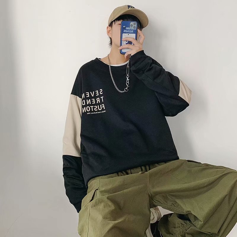 [ Mã 12FASHIONSALE1 giảm 10K đơn 50K ] Áo tay dài cổ tròn thiết kế dáng rộng cho nam giới | BigBuy360 - bigbuy360.vn