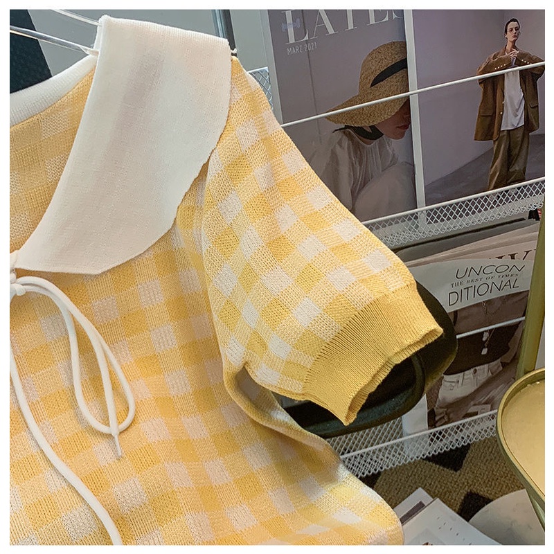 Áo Thun Dệt Kim Tay Ngắn Cổ Polo Họa Tiết Kẻ Sọc Thời Trang Mùa Hè Mới Dành Cho Nữ