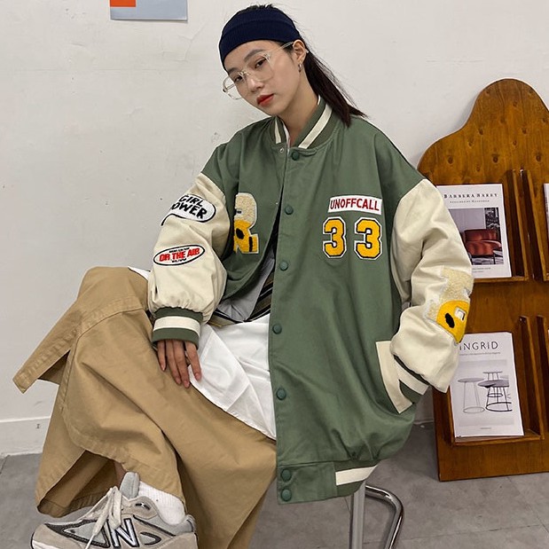 Áo Khoác Bóng Chày Dáng Rộng In Họa Tiết Phong Cách Hàn Quốc Thời Trang Cho Nam Và Nữ