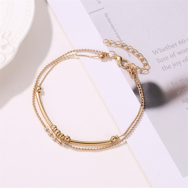 Creative Retro Double Layer Anklet Fashion Ladies Round Beads Rhinestone Foot Chain Summer Foot Jewelry | BigBuy360 - bigbuy360.vn