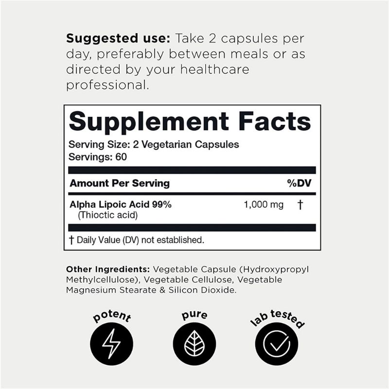 Viên Uống Trắng Da Alpha Lipoic Acid 1000mg 99% Mờ Thâm Nám, Chống Lão Hóa Da Toniiq 120v