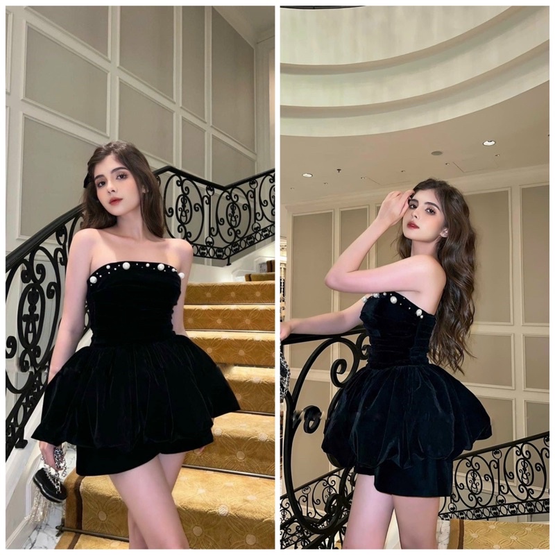 Set áo peplum tùng bí kết ngọc + quần short đen