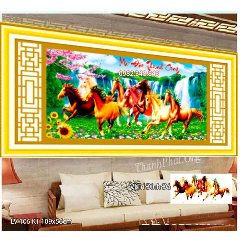 Tranh đính đá mã đáo thành công KT:109x56cm. Tranh gắn đá chưa gắn.