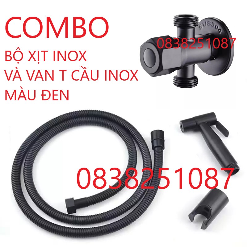 Combo bộ vòi xịt vệ sinh  Inox 304 và van nước chữ T Inox 304