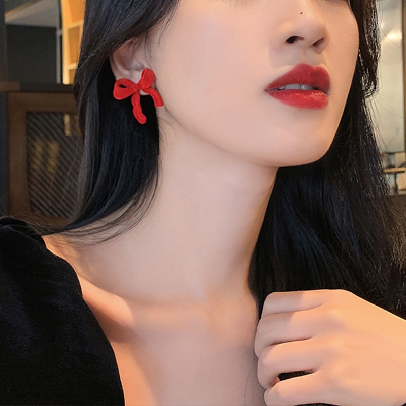 Bông tai RINHOO hình nơ đính đá/ngọc trai giả thời trang cho nữ