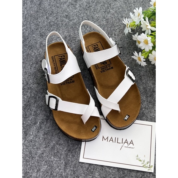 Sandal xỏ ngón quai da gắn nút MAILIAA đế nhẹ đi êm