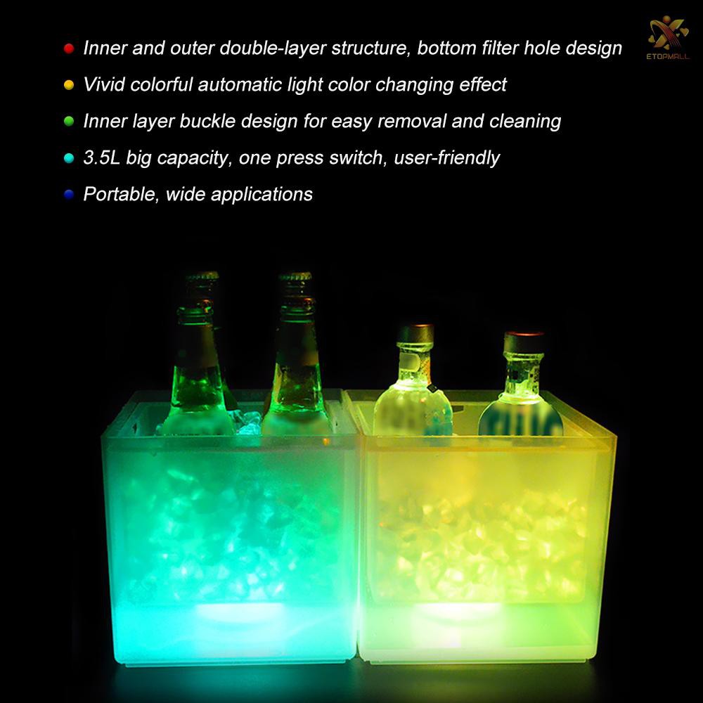 Xô đựng đá lạnh có đèn LED dung tích 3.5L tiện lợi