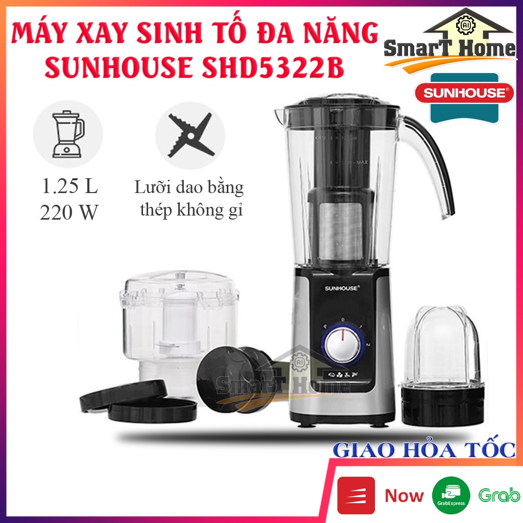 Máy xay sinh tố SUNHOUSE SHD 5322B - Máy say đa năng dung tích lớn 1.25L lưỡi dao làm từ thép không gỉ cao cấp