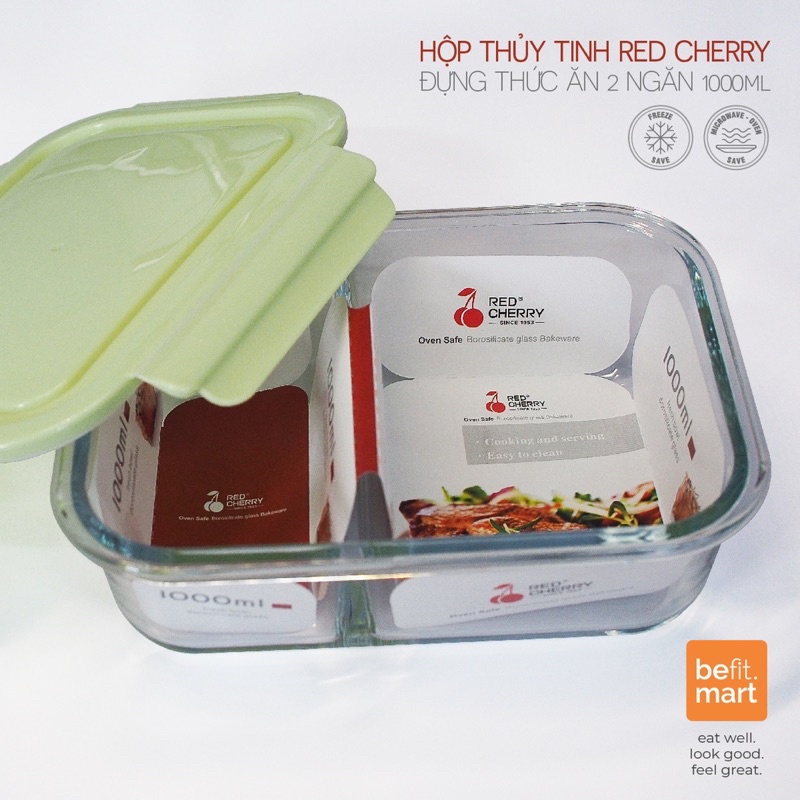 Hộp Thủy Tinh Đựng Cơm Trưa Văn Phòng, Đựng Thực Phẩm Chia 2 Ngăn 3 Ngăn Chịu Nhiệt - befit.mart21